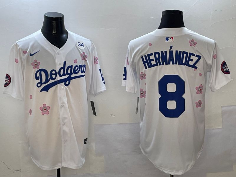 Men Los Angeles Dodgers 8 Hernandez White Sakura Edition 2025 Nike MLB Jersey style 5